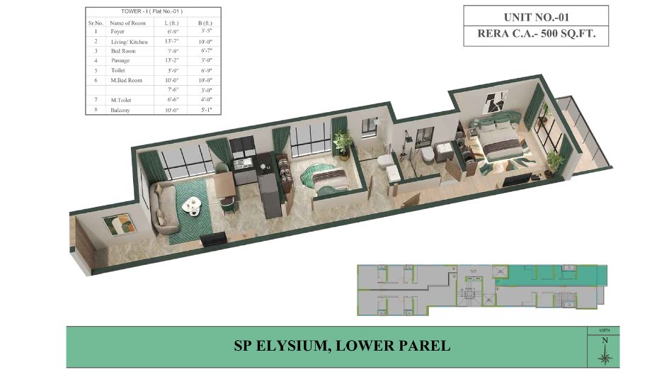 Sanghvi-Parsssva-Elysium-Floor-Plan-2 BHK-500 Sqft